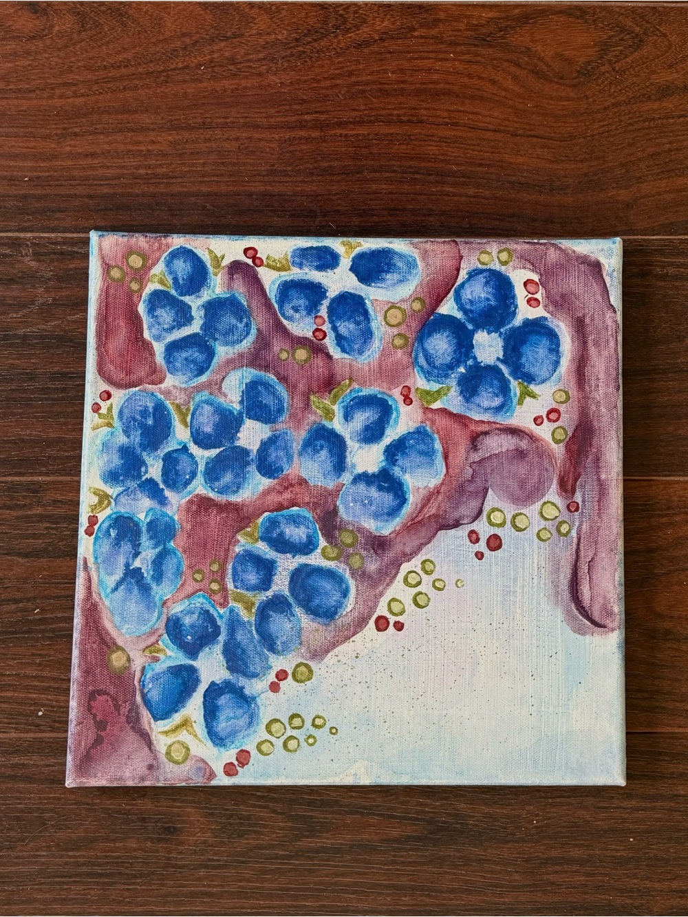 Hand-Painted Blue Floral Canvas Art by livilikesart